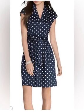 Ralph Lauren Green Label Navy and White Polka Dot Tie-Waist Mini Dress